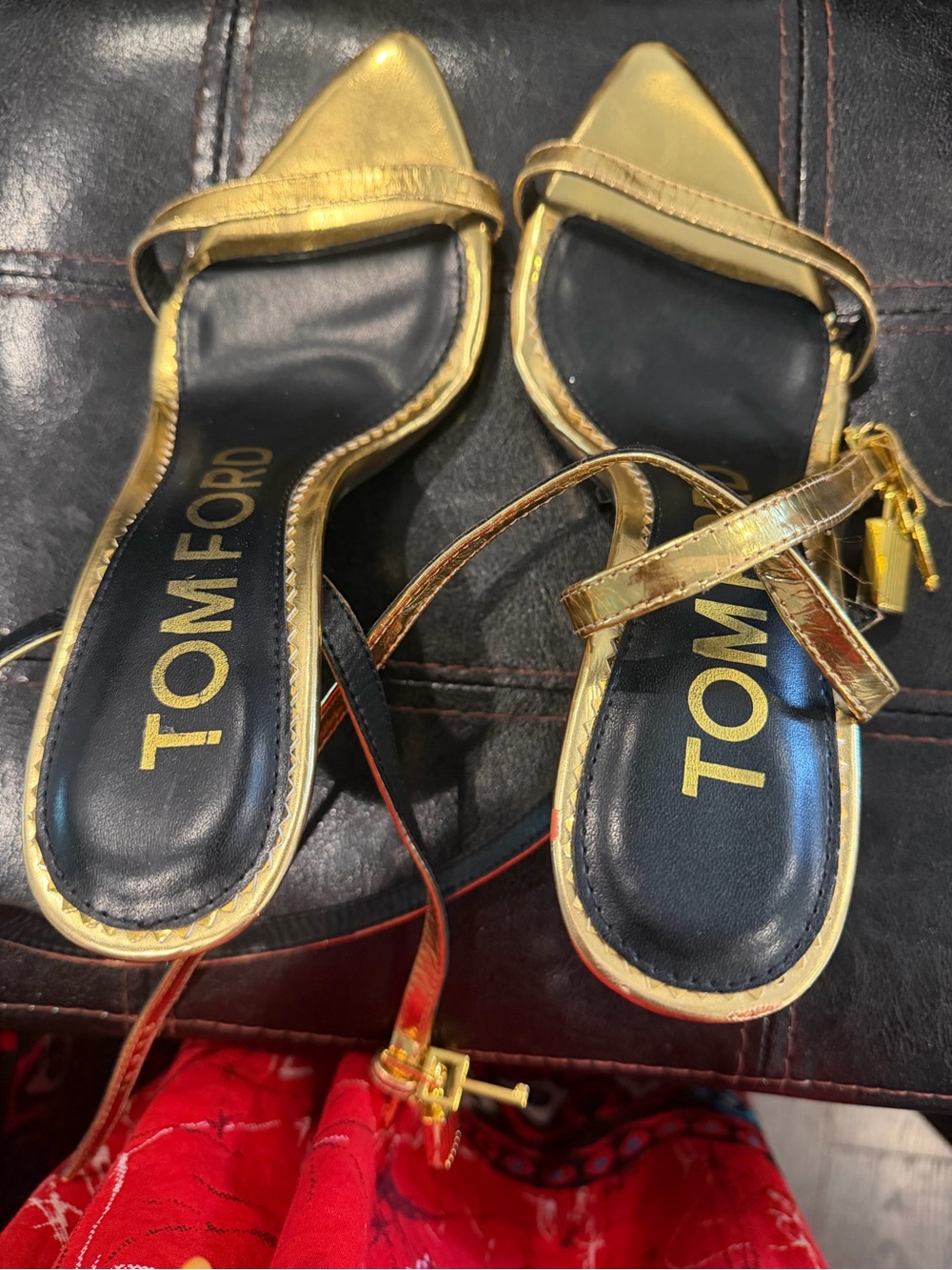 Tom Ford Metallic Gold Pointed-Toe Ankle-Strap Heels